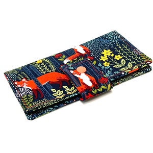 Fabric Checkbook Cover , Womans Checkbook Holder Fox Forest Nite image 1