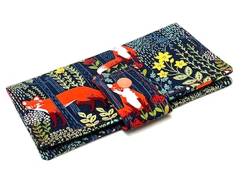 Fabric Checkbook Cover , Woman’s Checkbook Holder Fox Forest Nite