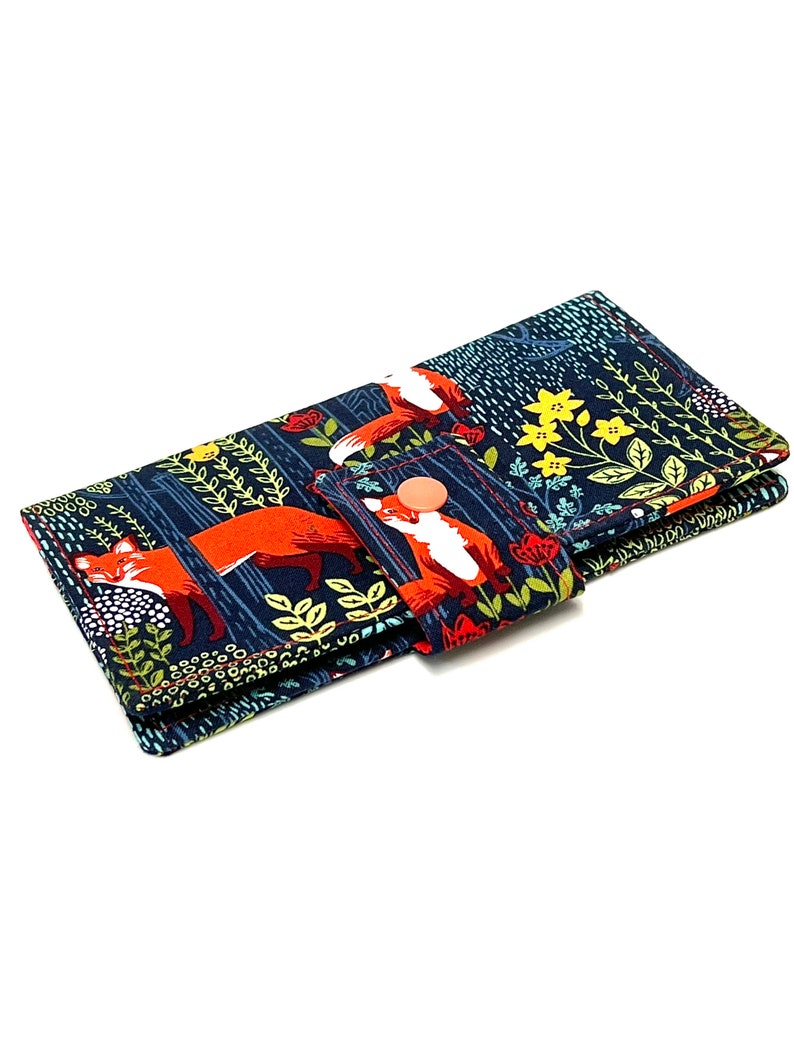 Fabric Checkbook Cover , Womans Checkbook Holder Fox Forest Nite image 1