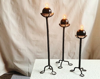 IRON + COPPER CANDLEHOLDERS - S/3