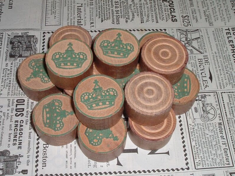 Vintage Wooden Checkers Game Pieces Lot Etsy