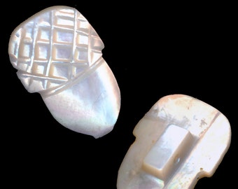 Button--Medium 19th C. Hand Carved Shimmery White Pearl Acorn
