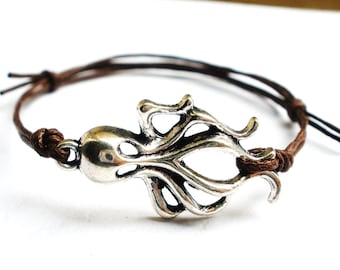 SALE - Amazing Octopus bracelet, anklet or choker -waxed cotton cord -Gift for him her or Best Friend -Unisex -Men Cord Bracelet -8 colors