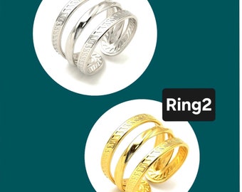 SALE Stainless Steel Open Cuff Ring, Triple Lines, Stainless Steel Color or Real 18K Gold Plated, Wide Adjustable Ring, Gold, Silver Ring