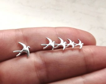 BIG SALE - Amazing silver swallow bird earrings, flying bird earstuds, Bridesmaid gift, Nature Inspired Animal Earrings, gift for her