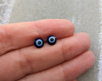 SALE - Hypoallergenic Blue Evil Eye Studs, stainless steel tiny studs, everyday earrings, 6mm round ear studs, minimal jewelry, good luck
