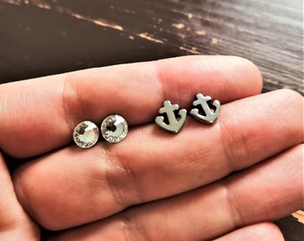 SALE - Amazing surgical steel ear studs, round crystal studs, anchor studs, bridesmaids gift, wedding earrings, everyday round stud earrings