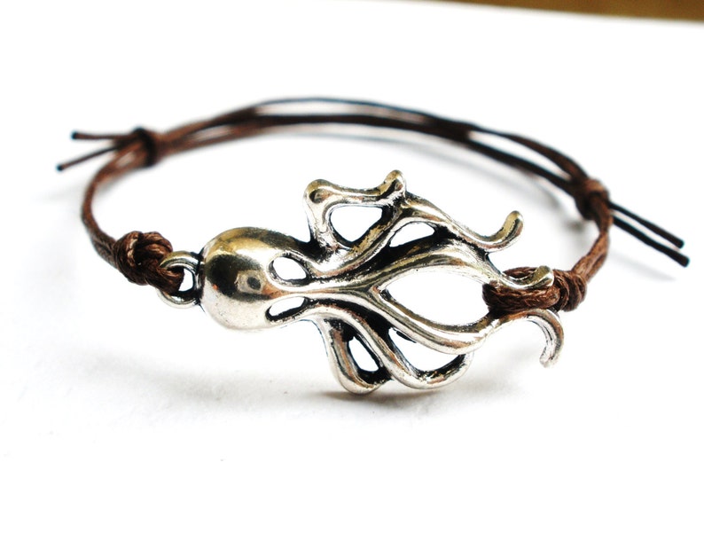 SALE Amazing Octopus bracelet, anklet or choker waxed cotton cord Gift for him her or Best Friend Unisex Men Cord Bracelet 8 colors image 1