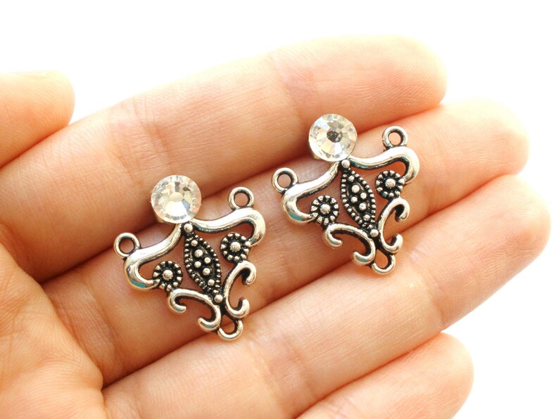 Victorian Earrings 3 in 1 Silver Ear Jackets Bridal Romantic Earrings Round Crystal Studs SALE Surgical Steel Geometric Earrings