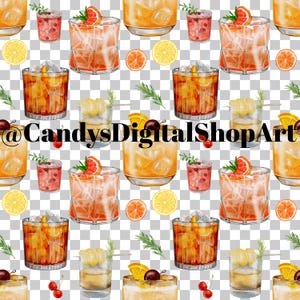 Colorful Cocktail Seamless Pattern | Hand-Drawn Mixed Drinks Digital Paper | Summer Beverage Background | Drink Wallpaper | PNG JPG Download