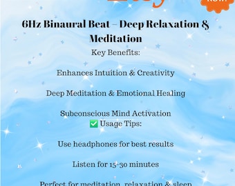 Fantasía Theta de 6 Hz / Sonidos binaurales de 30 minutos / WAV y MP3 / Relajación profunda, meditación creativa / Base + Frecuencia Theta de 6 Hz