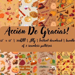 Paquete de Patrones Sin Costura de Día de Acción de Gracias | 8 Diseños JPG | 12 x 12, 300 dpi | Download onmiddellijk voor Scrapbooking, Papel