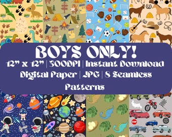 Paquete de patrones digitales sin costuras para niños / 8 fondos divertidos en formato JPG / Granja, camiones y animales / 12" x 12" / 300 DPI / Descarga instantánea