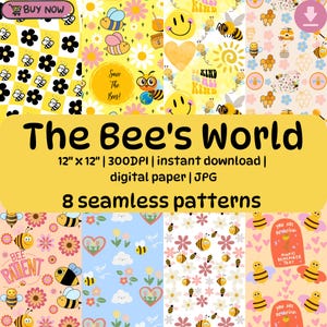 Sömlöst mönster med binas värld | 8 digitala JPG-papper för scrapbooking, omslagspapper, tapeter | Direktnedladdning