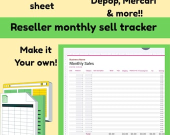 Reseller Monthly Sales Tracker Google Sheet | Printable & Digital Spreadsheet for eBay, Poshmark, Depop, Mercari Sellers