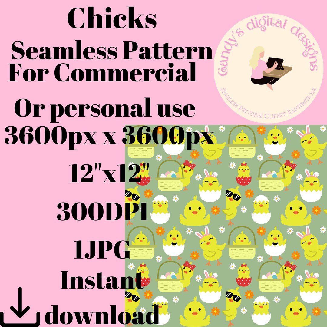 Chicks Seamless Pattern | 12"x12" Digital Paper | Cute Easter Chick ...