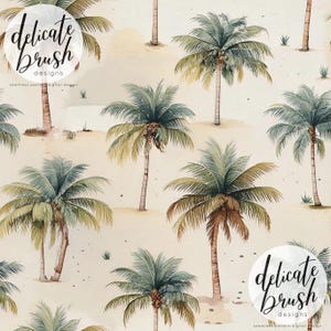 Palm Trees Beach Summer Tropical Watercolour Painted Vintage Seamless Pattern / Fabric Design / Surface Pattern / Digital Pattern
