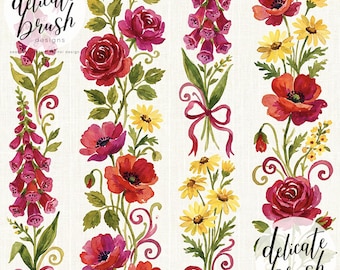 Aquarell Gemalt Frühling Bold Hübsche Blumenwiese Streifen Sommer Streifen Bogen Blumen Nahtloses Muster / Oberflächenmuster / Digitales Muster