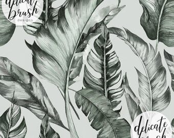 Getrocknete Palmen Blätter Tropisch Botanische Blätter Aquarell Gemalt Boho Nahtloses Muster / Stoffdesign / Oberflächenmuster / Digitales Muster
