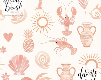 Spanische Mittelmeer-Sommermuscheln Tropischer Strand Boho-Sonnen-nahtloses Muster / Oberflächenmuster / digitales Muster
