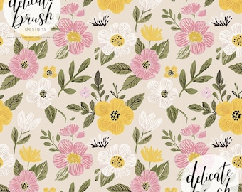 Aquarell gemalt Frühling ziemlich Folk Blumen Wildblumen Kokette Feminine Palette Nahtloses Muster / Oberflächenmuster / Digitales Muster