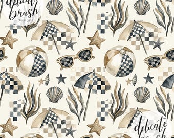 Aquarell Gemalt Urlaub Urlaub Strand Stumm männlich Monochrome Sommer Tropisch Nahtlose Muster / Stoff Design / Digitales Muster