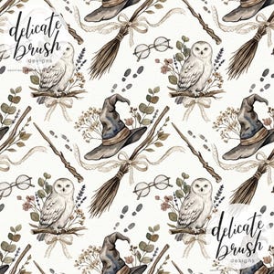 Watercolour Painted Wizard Witchcraft Magic Mystical Coquette Boho Floral Flowers Seamless Pattern / Surface Pattern / Digital Pattern