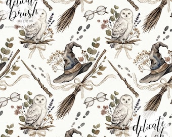 Watercolour Painted Wizard Witchcraft Magic Mystical Coquette Boho Floral Flowers Seamless Pattern / Surface Pattern / Digital Pattern