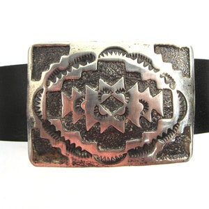 Sterling silver concho on leather bracelet, Elmer Kee Navajo Rug pattern, magnetic clasp, 7 inches