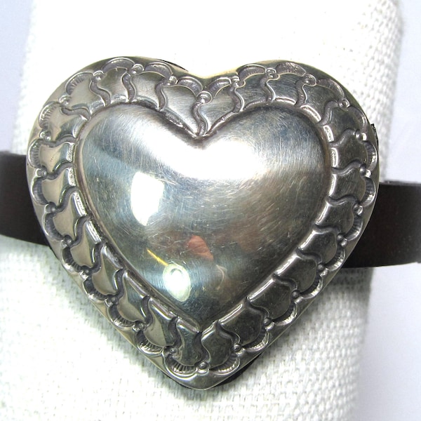 Sterling silver vintage heart concho on Spanish leather bracelet, 7 1/2" or 6 3/4" long