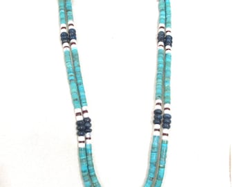 Sterling silver,  Arizona turquoise necklace, 30" long, classic Southwestern elegance!