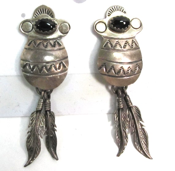 Sterling silver Native American post earrings, ba… - image 1