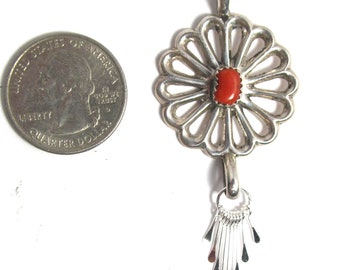 Pendant slide sandcast sterling silver, coral, 2 3/4 X 1 1/8", Southwestern design