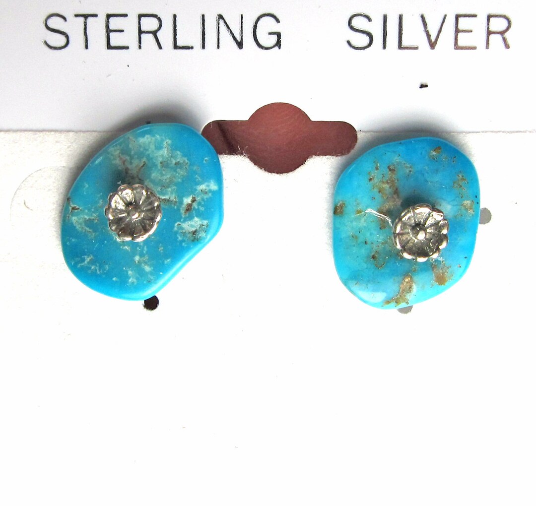 Sterling Silver Kingman Turquoise Stud Earrings, 15 Mm Diameter Etsy UK