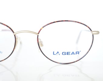 Vintage LA Gear Womens Eyeglasses – Round Geek Chic Glasses – Ladies Fake Glasses – 1980s Fake Eyeglasses – Tortoiseshell and Gold