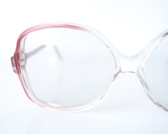 Vintage Clear Rose 1970s Eyeglass Frames – Womens Light Pink Deadstock Glasses – Ladies Retro Eyeglasses – Clear Fake Eyeglasses