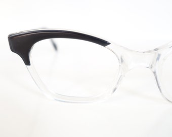 Clear Black Horn Rim Eyeglasses – Womens Horn Rim Retro Glasses – Clear and Black Horn Rim Sunglasses – 1950s French Clear Wayfarer Frames