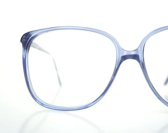 Clear Blue Eyeglasses - Vintage French Glasses - Sky Blue Oversized Optical Frames - Made in France - Fake Glasses - Retro Fake Eyeglasses