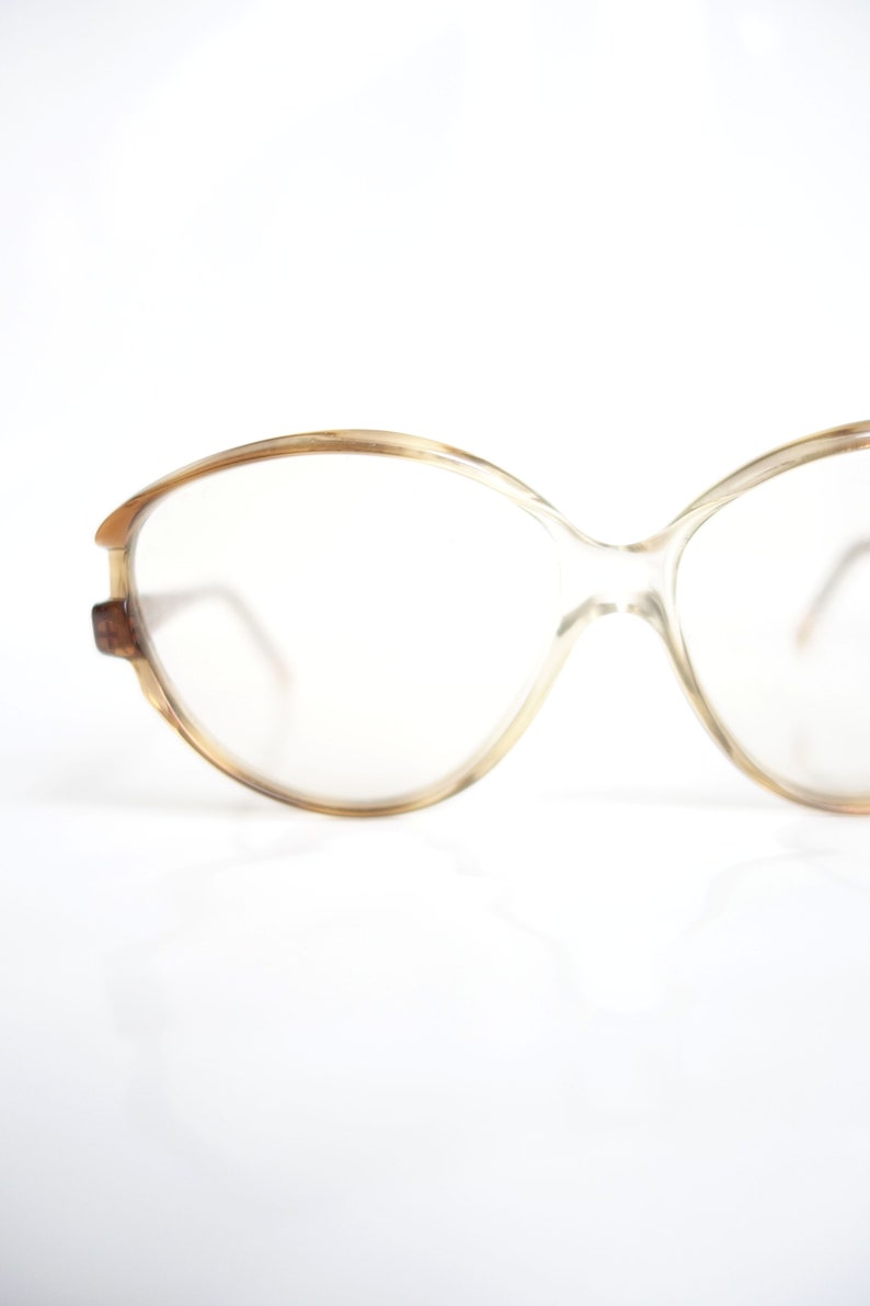 Vintage French 1980s Cat Eye Glasses Light Brown Clear Cat Eye Eyeglasses 80s Womens Cateye Deadstock Glasses Eighties Fake Glasses image 2