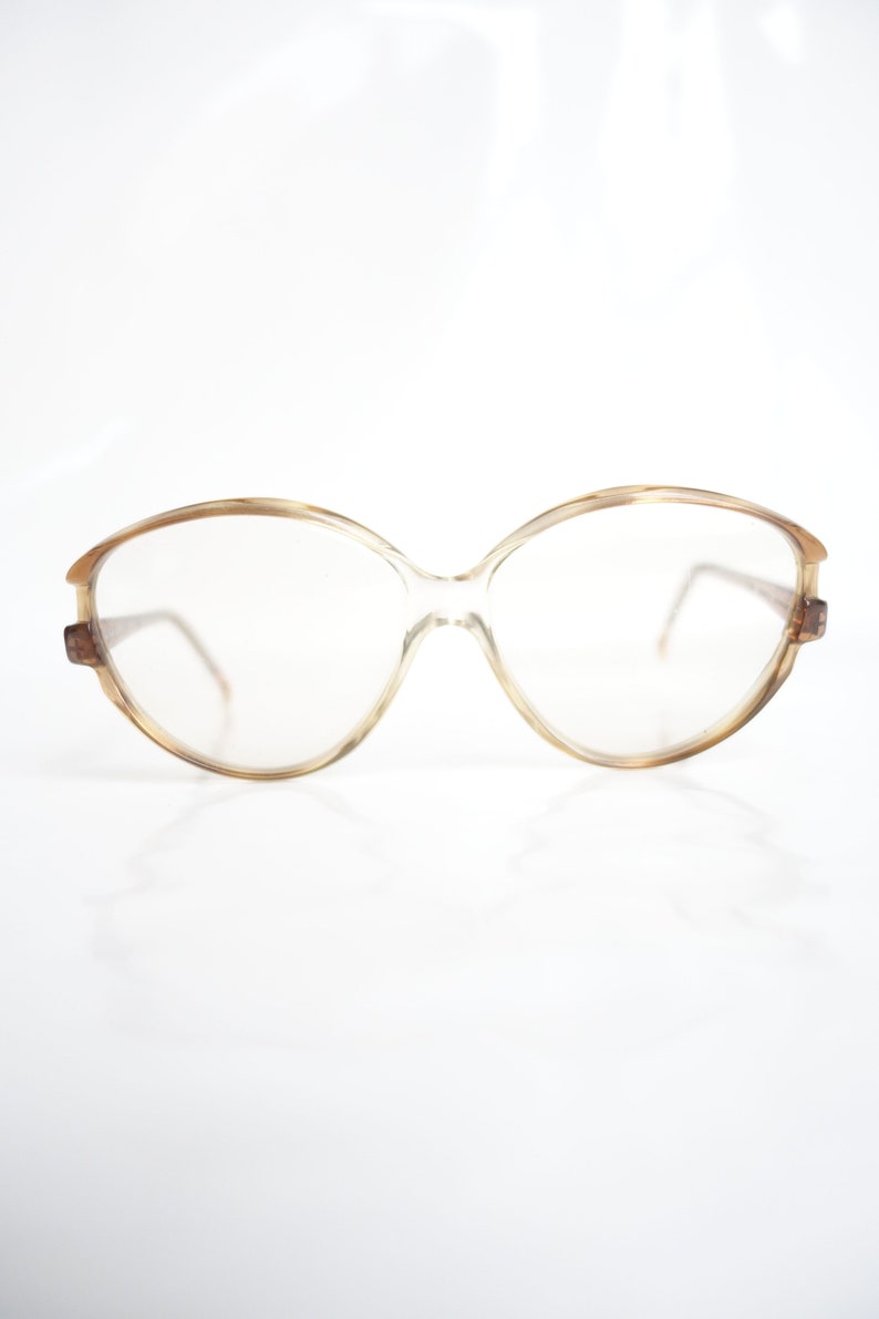 Vintage French 1980s Cat Eye Glasses Light Brown Clear Cat Eye Eyeglasses 80s Womens Cateye Deadstock Glasses Eighties Fake Glasses image 3