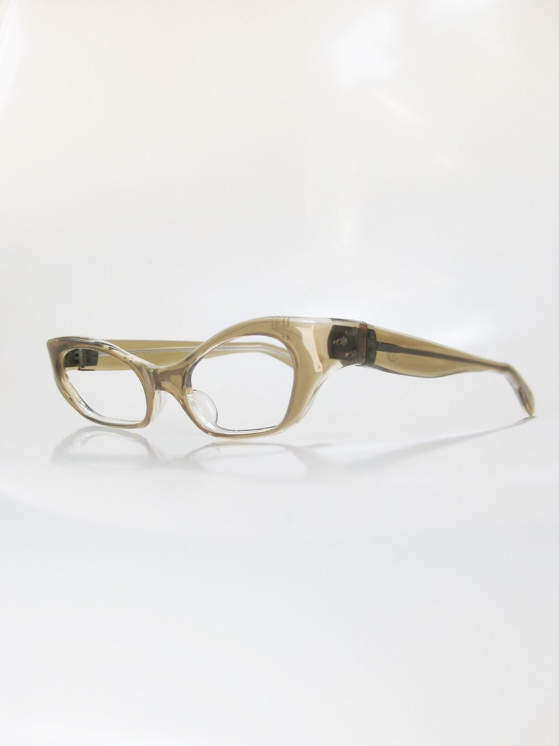 1960s Cat Eye Glasses Vintage Womens Cat Eye Glasses Light Coffee Brown Retro Cat Eye Frames 1960s Mod Eyewear for Women image 3