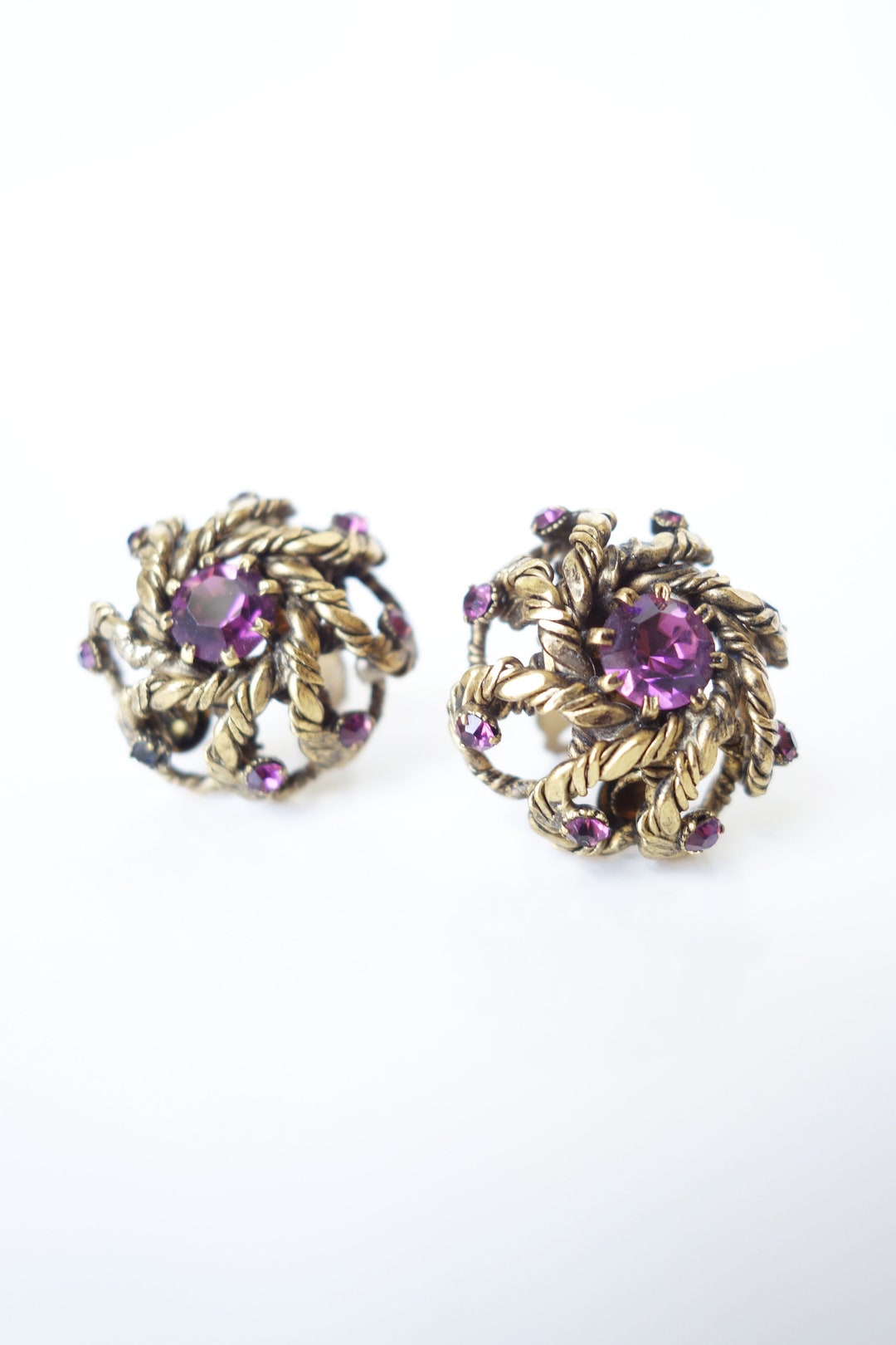 1960s Royal Purple Rhinestone Statement Earrings 60s Huge - Etsy