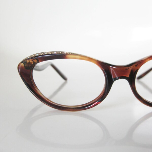 Vintage 1960s Glasses Tortoiseshell Cat Eye Optical Frames Eyewear Eyeglasses 60s Womens Rhinestone Mad Men Chic