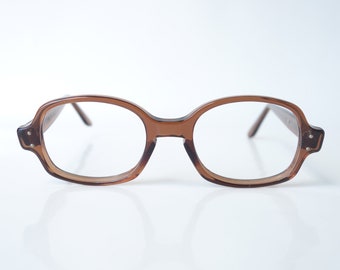 Rounded Mens Clear Brown Boxy Eyeglass Frames – 1950s Mens Made in the USA Coffee Brown Eyeglasses – 50s USS Rounded Boxy Glasses