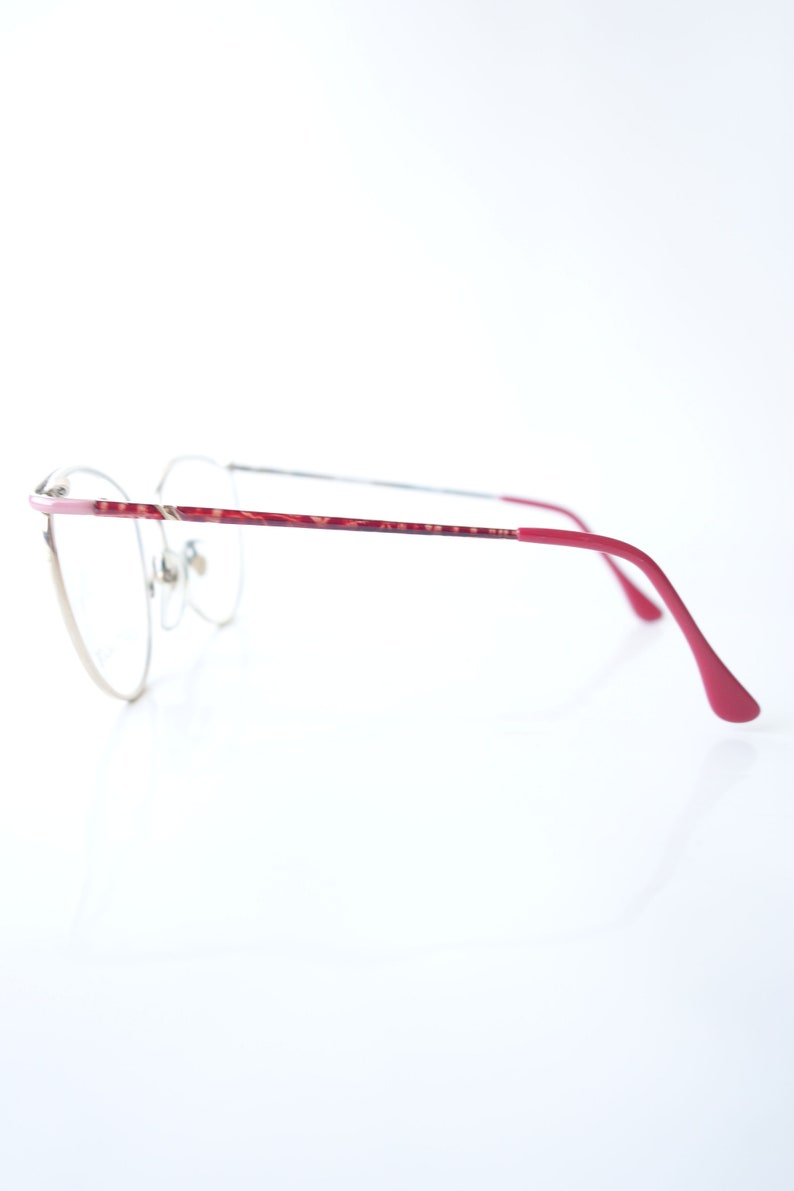 Ruby Red Wire Rim Eyeglasses 1980s Womens Round Oversized Wire Rim Wayfarer Glasses Ladies Red and Gold French Eyeglass Frames image 4