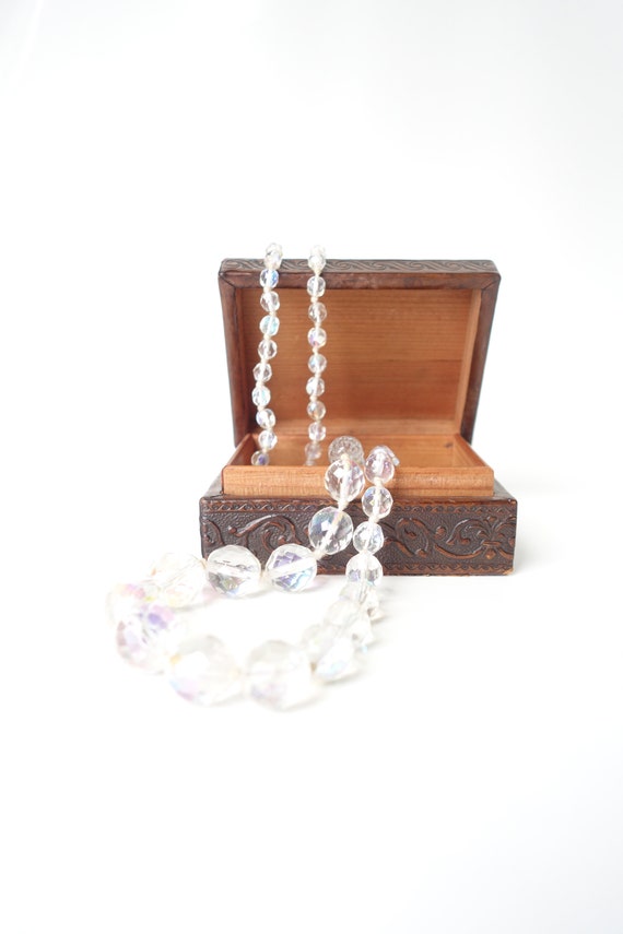 Aurora Borealis Long Crystal Necklace – 1950s Mid 