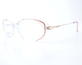 Retro Mini Oval Eyeglasses – Womens Mini Sunglasses – 1990s Deadstock Eyeglasses – Matrix Eyeglasses – Clear and Red Optical Frames