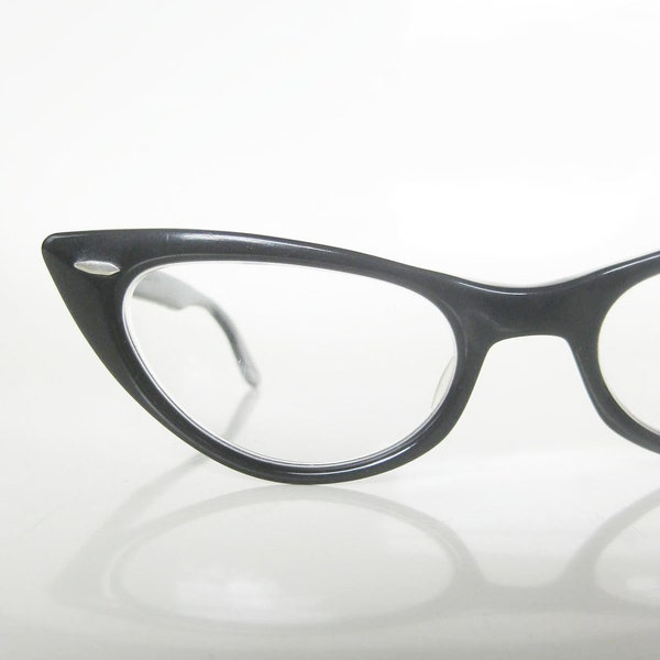 Vintage 1950s CAT EYE Eyeglasses Glasses Optical Frames Ladies Bausch Lomb 50s Mad Men INDIE Hipster Black Midnight