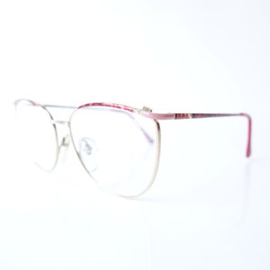 Ruby Red Wire Rim Eyeglasses 1980s Womens Round Oversized Wire Rim Wayfarer Glasses Ladies Red and Gold French Eyeglass Frames image 3