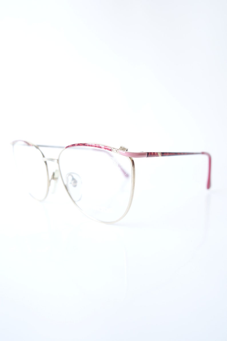 Ruby Red Wire Rim Eyeglasses 1980s Womens Round Oversized Wire Rim Wayfarer Glasses Ladies Red and Gold French Eyeglass Frames image 3